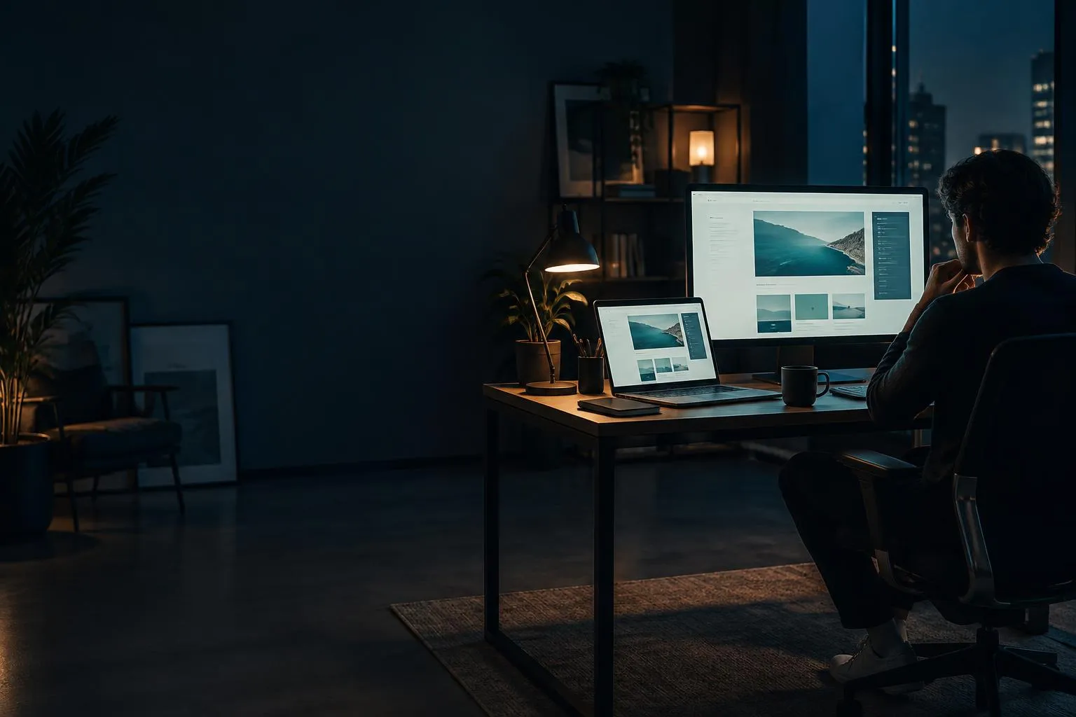 Créateur de sites web au travail dans son studio